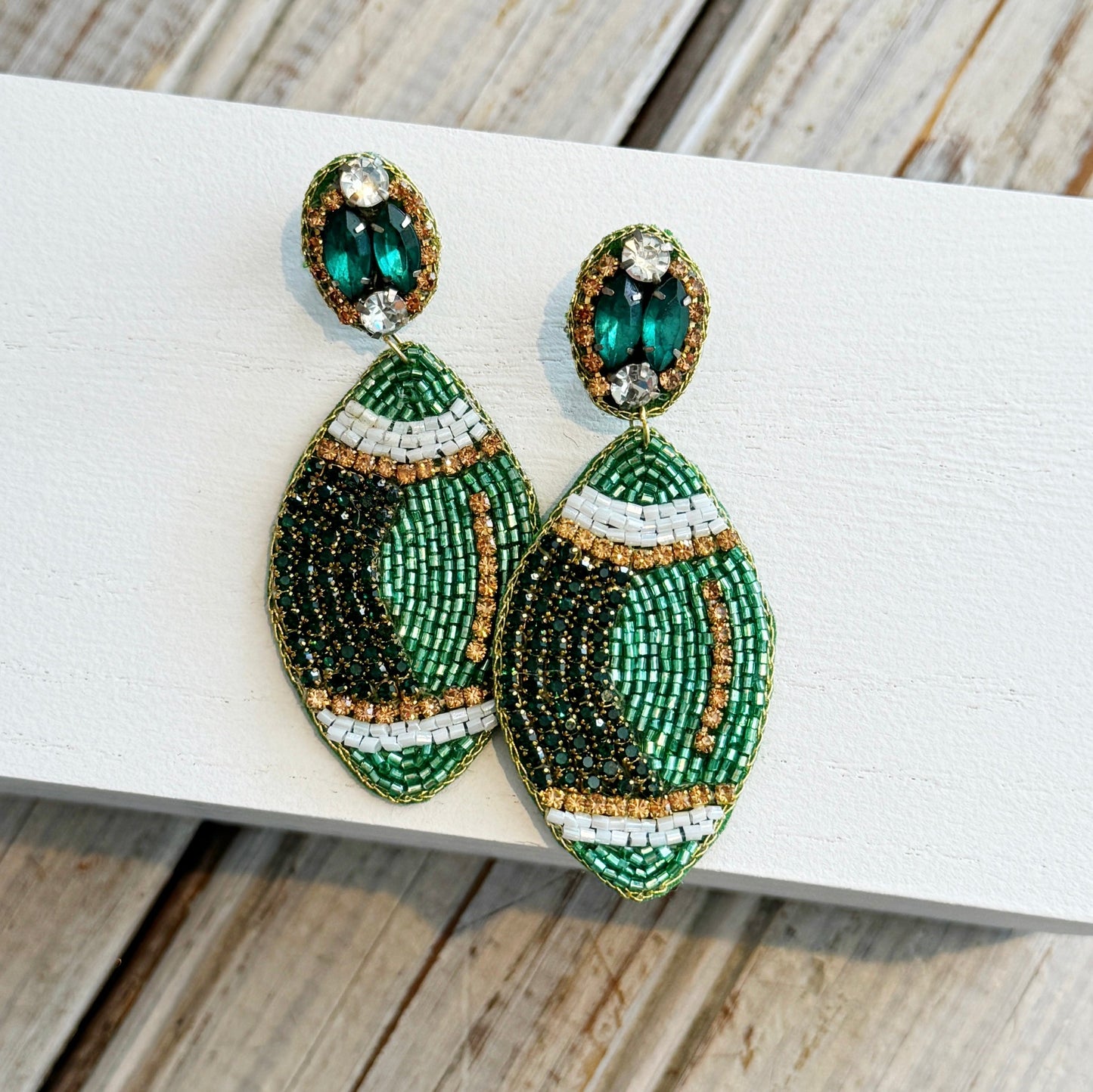 Football Beaded Earring- Green