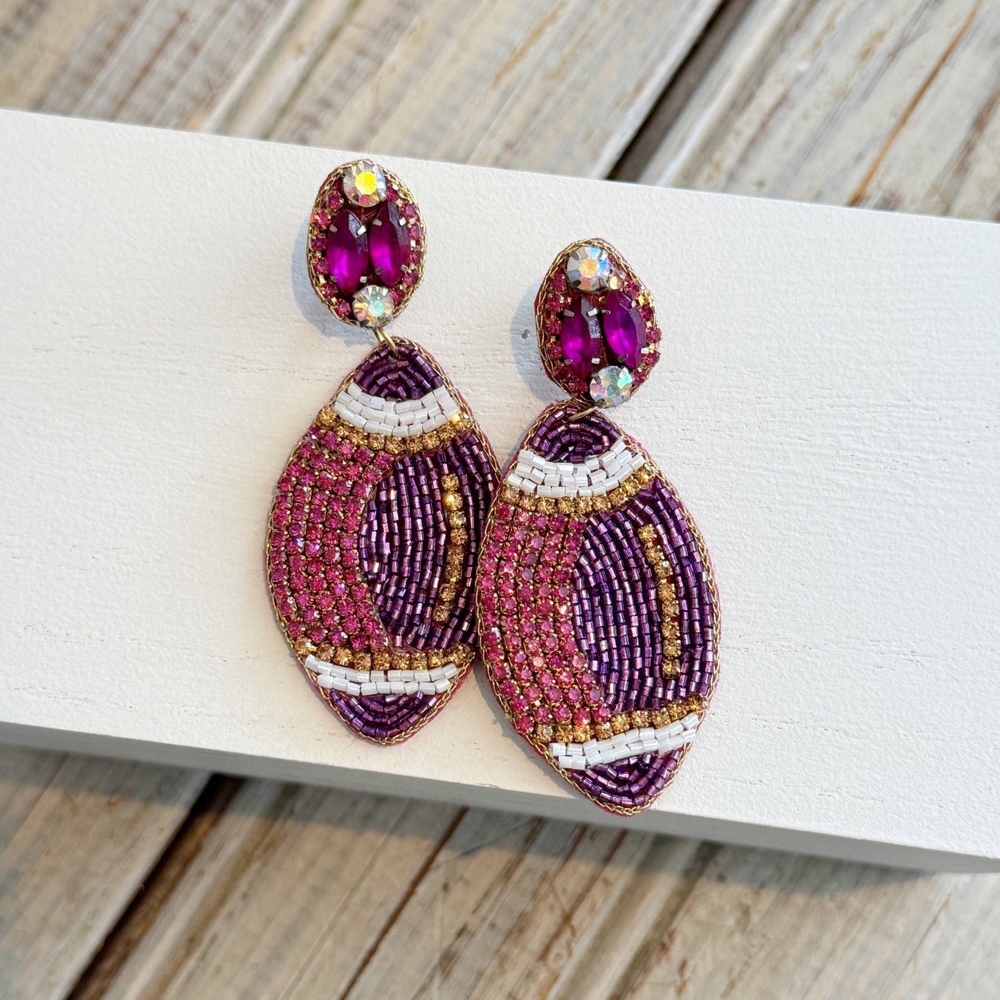 Football Beaded Earring- Purple