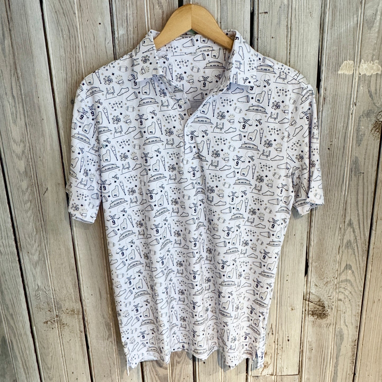 NM Hand Drawn Icons Polo-white & gold