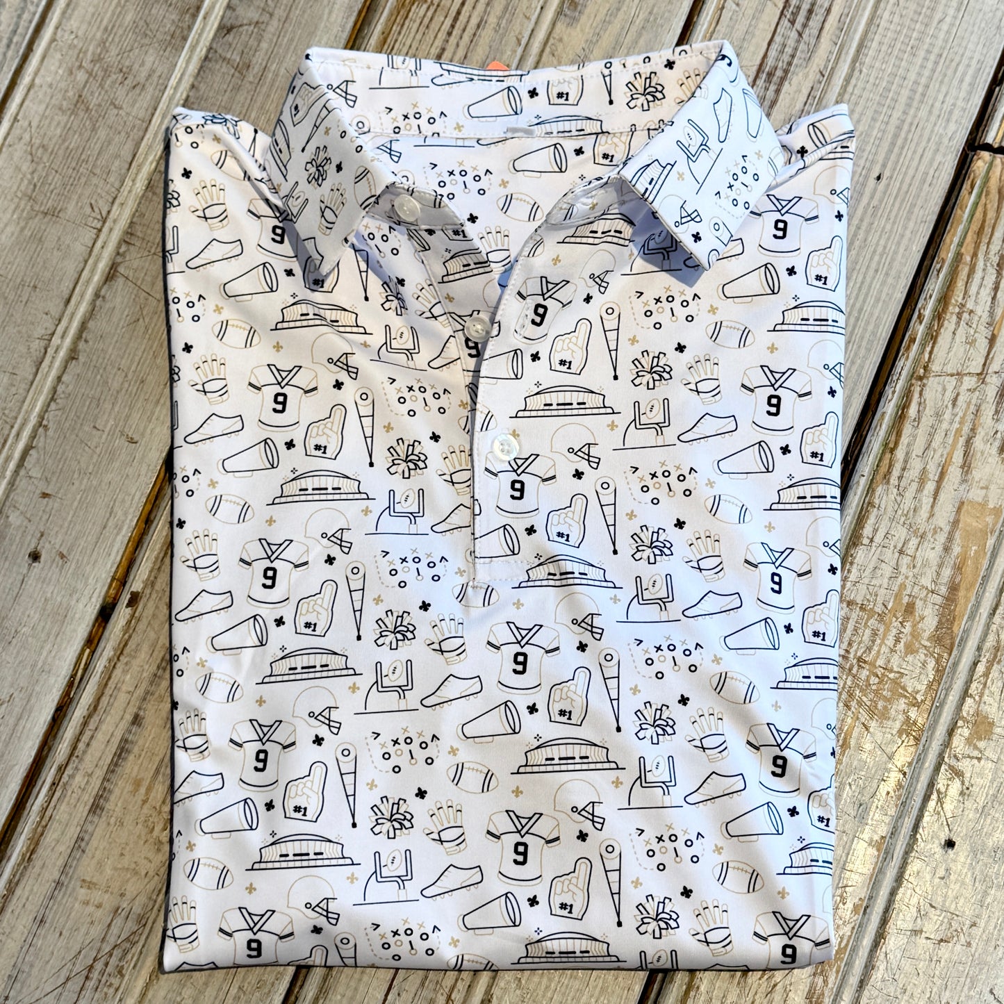 NM Hand Drawn Icons Polo-white & gold