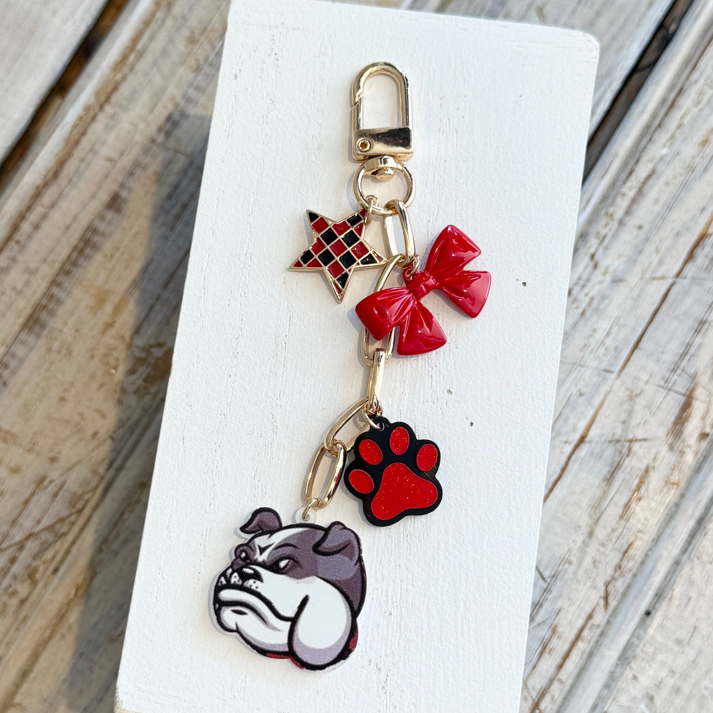 NM Gameday Bulldog Bag Charm-red & black