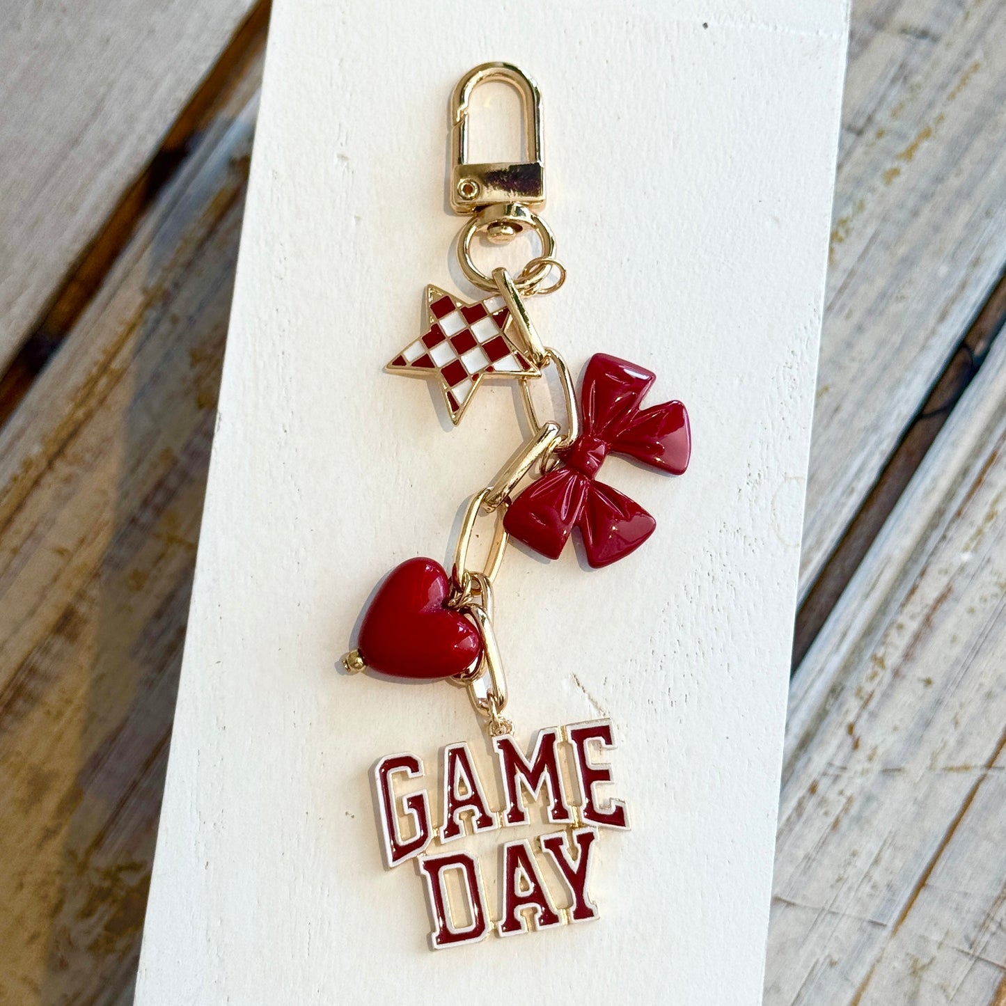 NM Gameday Bag Charm-burgundy & white