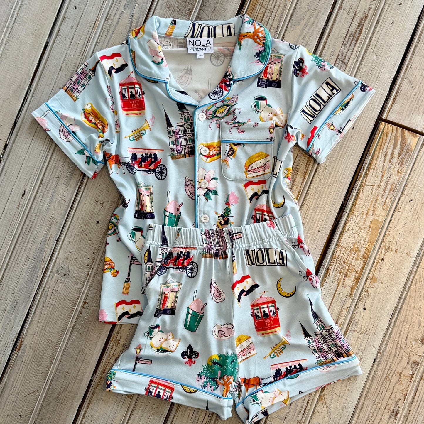 NM Kids Nola Icons PJ Set- blue