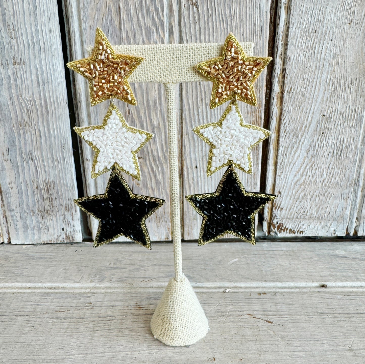 Triple Star Earrings- Black/Gold