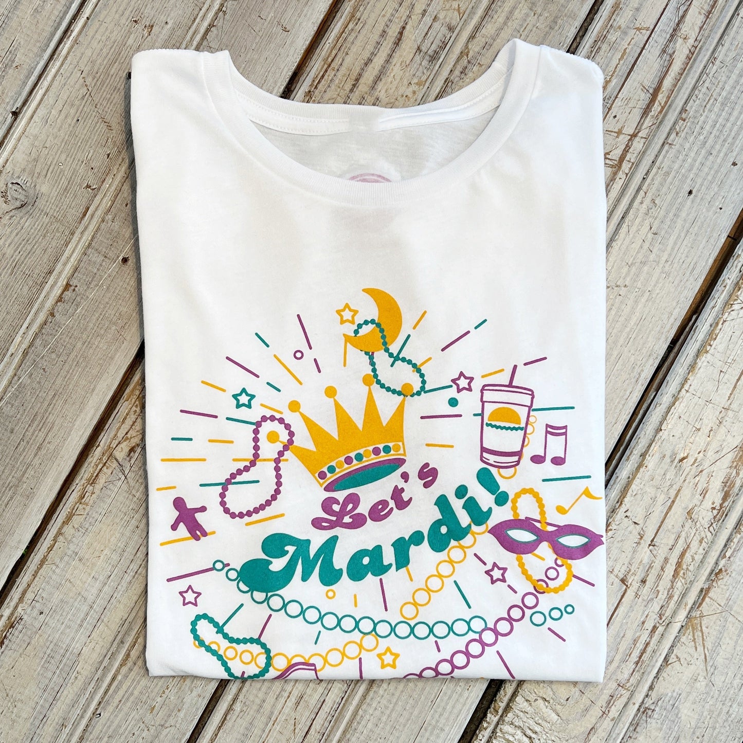 Let's Mardi Women's Relaxed Crew-white