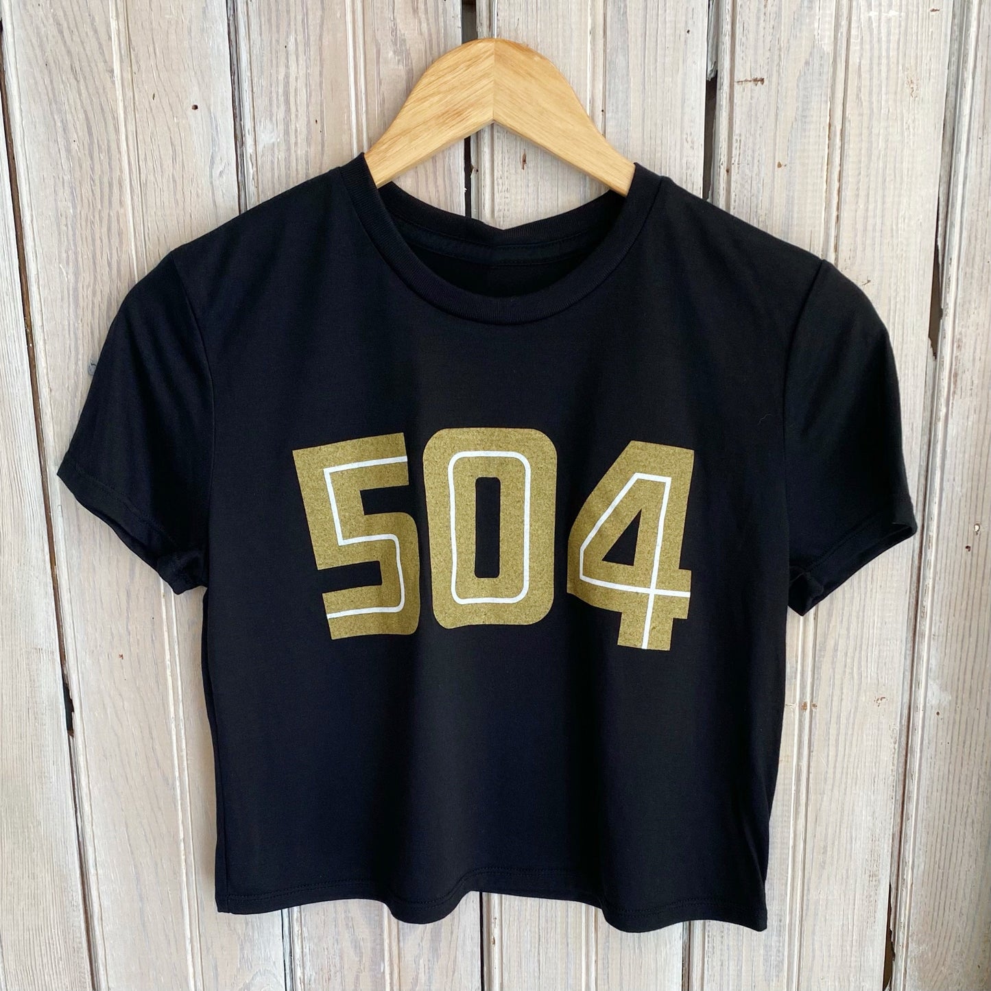 504 Crop Top-black & gold/white