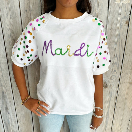 Mardi Sequin Oversized Bubble Sleeve-white