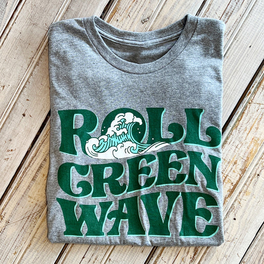JT x Tulane Roll Green Wave Tee-heather grey