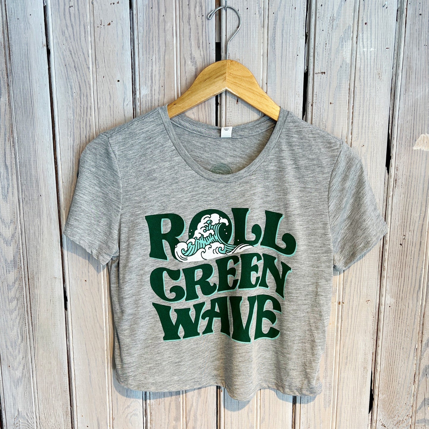 JT x Tulane Roll Green Wave Crop Top-hea grey