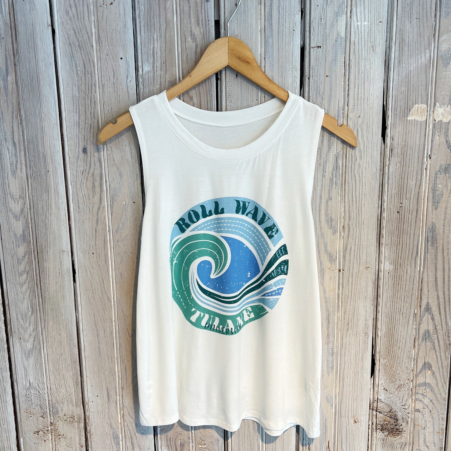 JT x Tulane Roll Wave Circle Tank-white