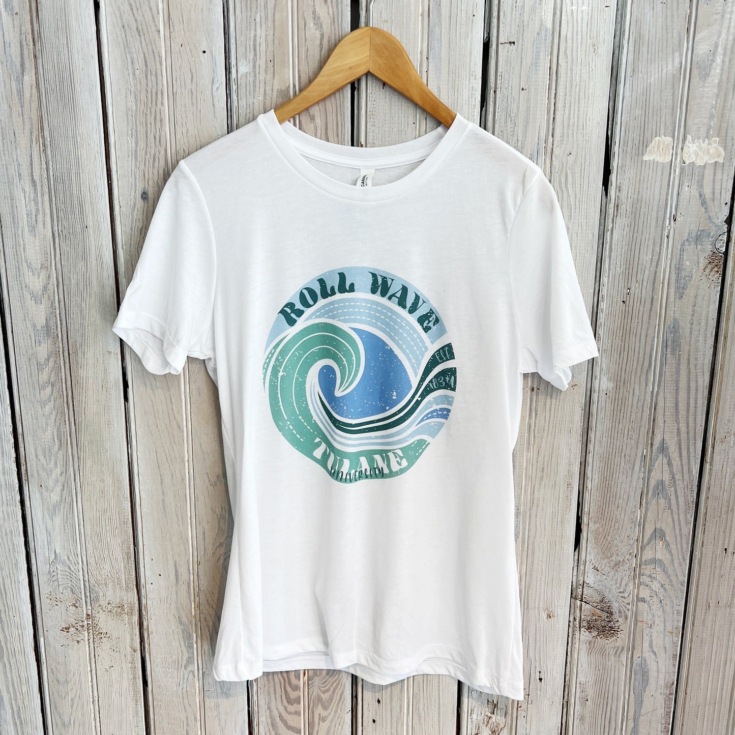 JT x Tulane Roll Wave Circle Women's Crew-white