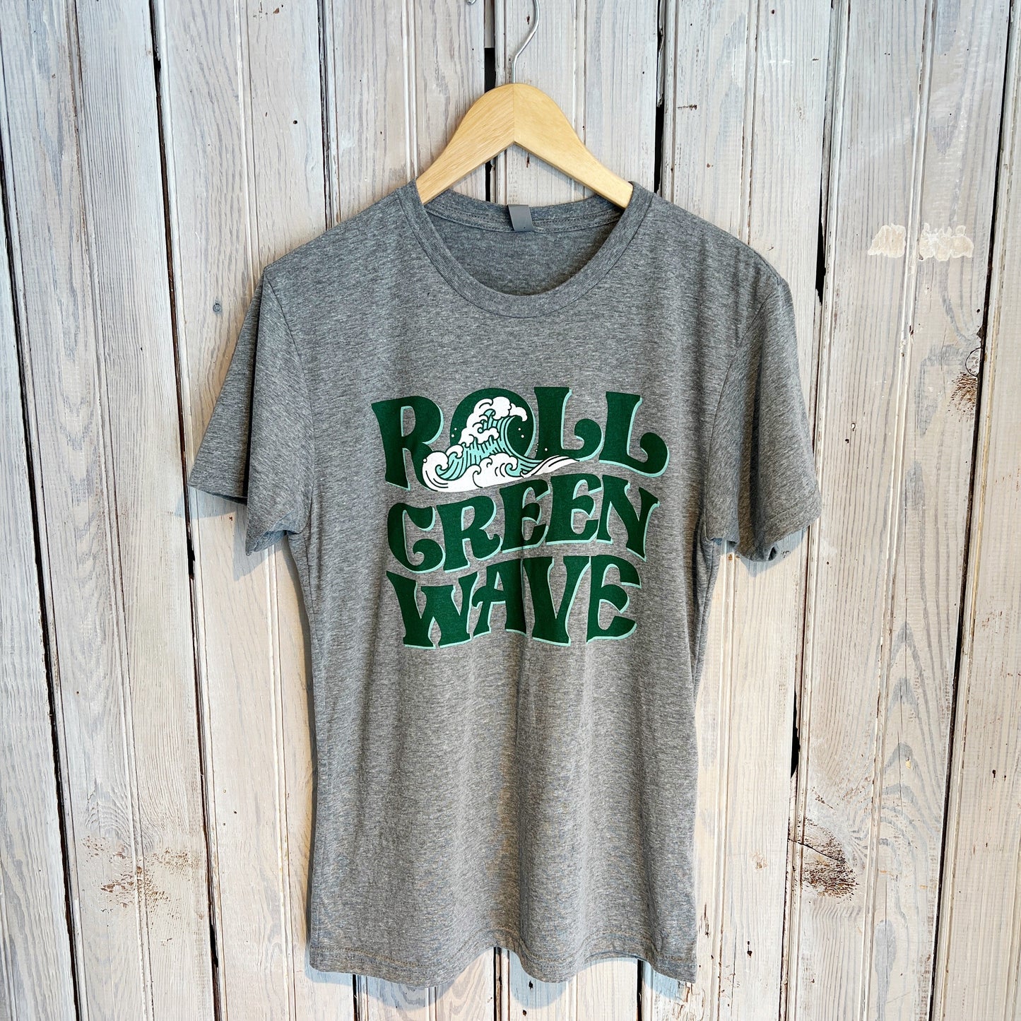 JT x Tulane Roll Green Wave Tee-heather grey