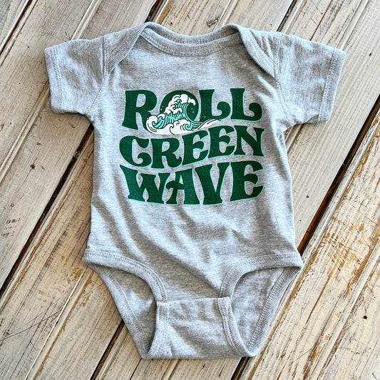 JT x Tulane Roll Green Wave Onesie-hea grey