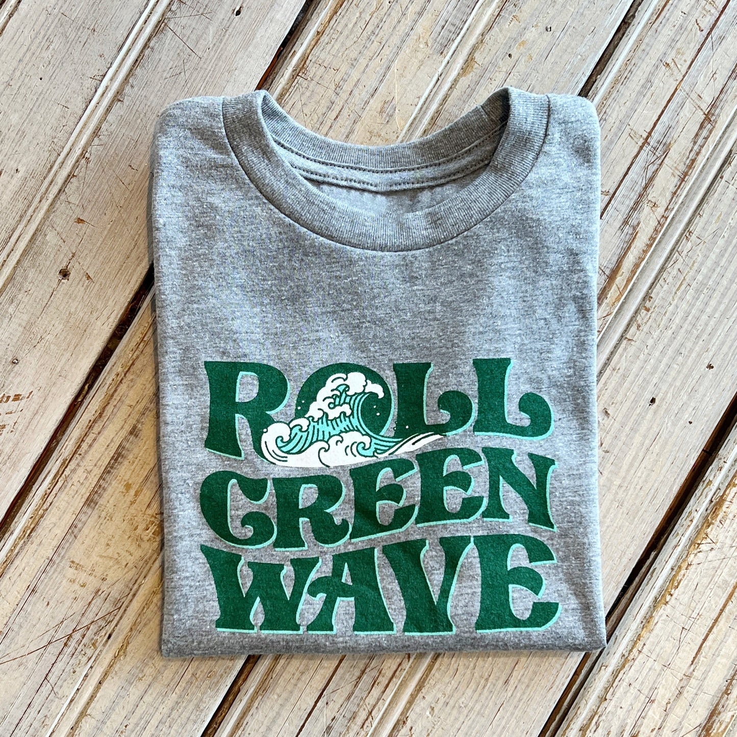 JT x Tulane Roll Green Wave Kids Tee-hea grey