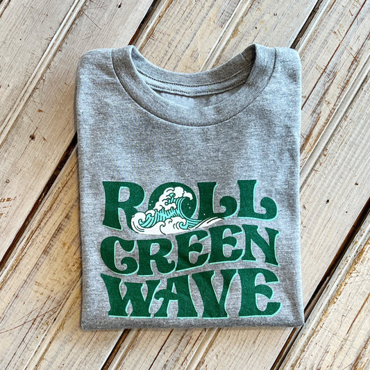 JT x Tulane Roll Green Wave Kids Tee-hea grey