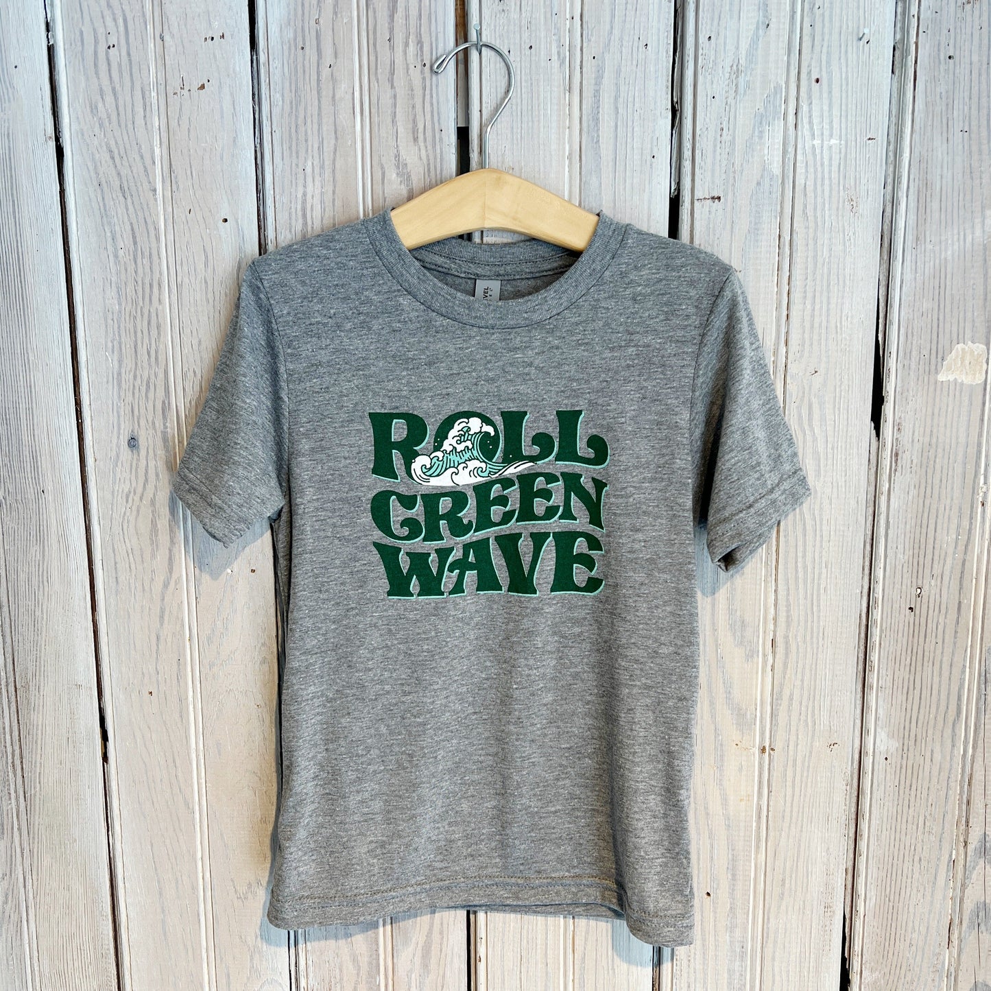 JT x Tulane Roll Green Wave Kids Tee-hea grey