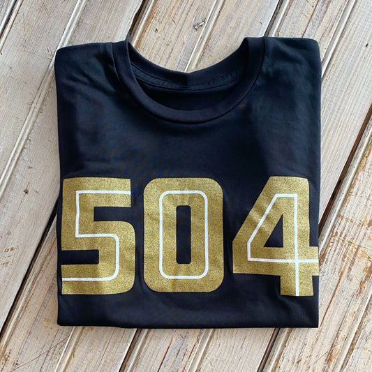 504 Crop Top-black & gold/white