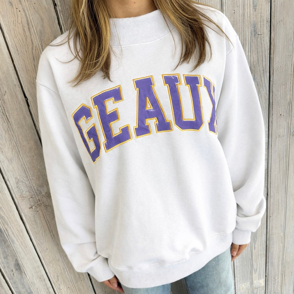GEAUX Varsity Mockneck Sweatshirt-white