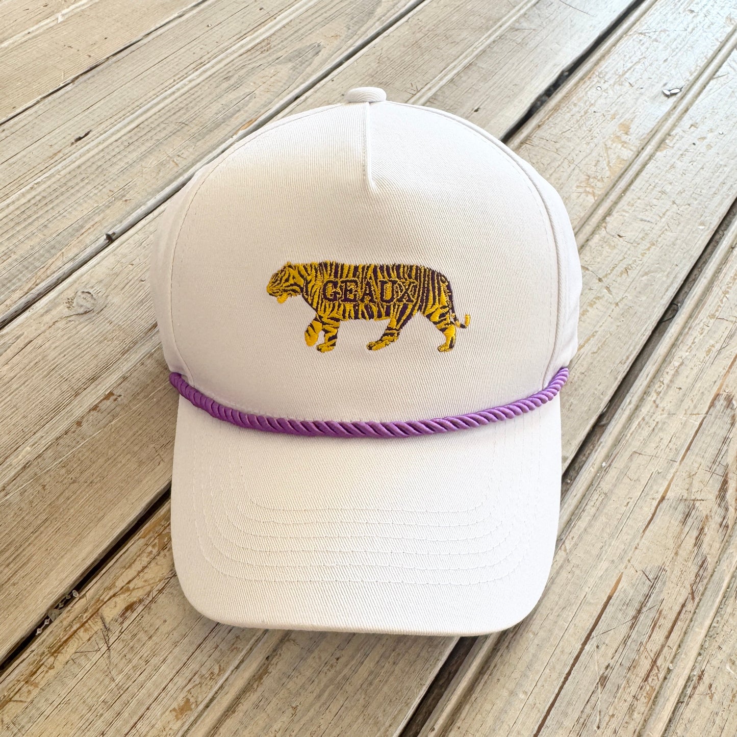 Geaux Tiger Rope Hat-white
