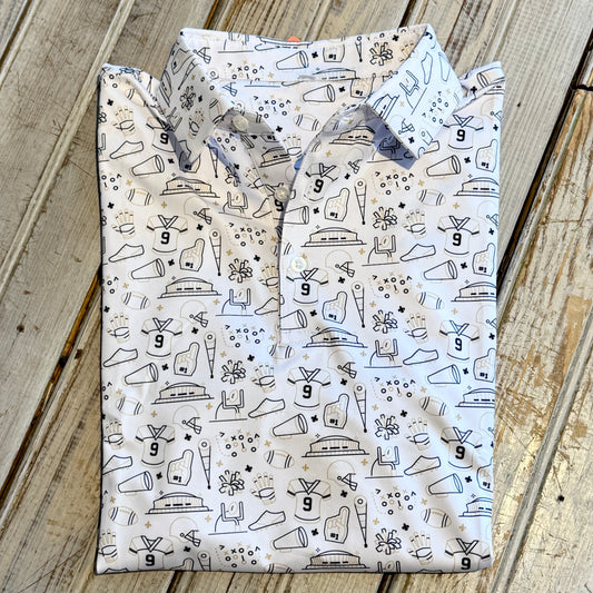 NM Hand Drawn Icons Polo-white & gold