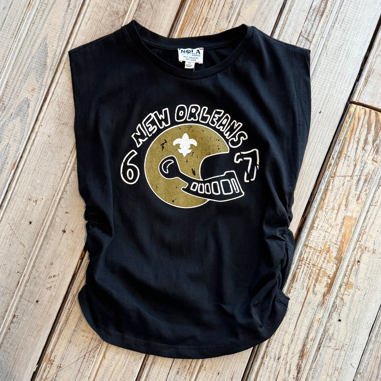 67 Helmet Ruched Tank-black