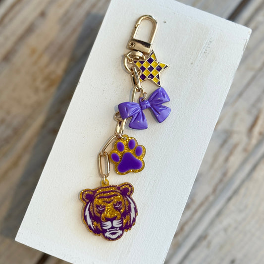 NM Gameday Tiger Bag Charm-purple & gold