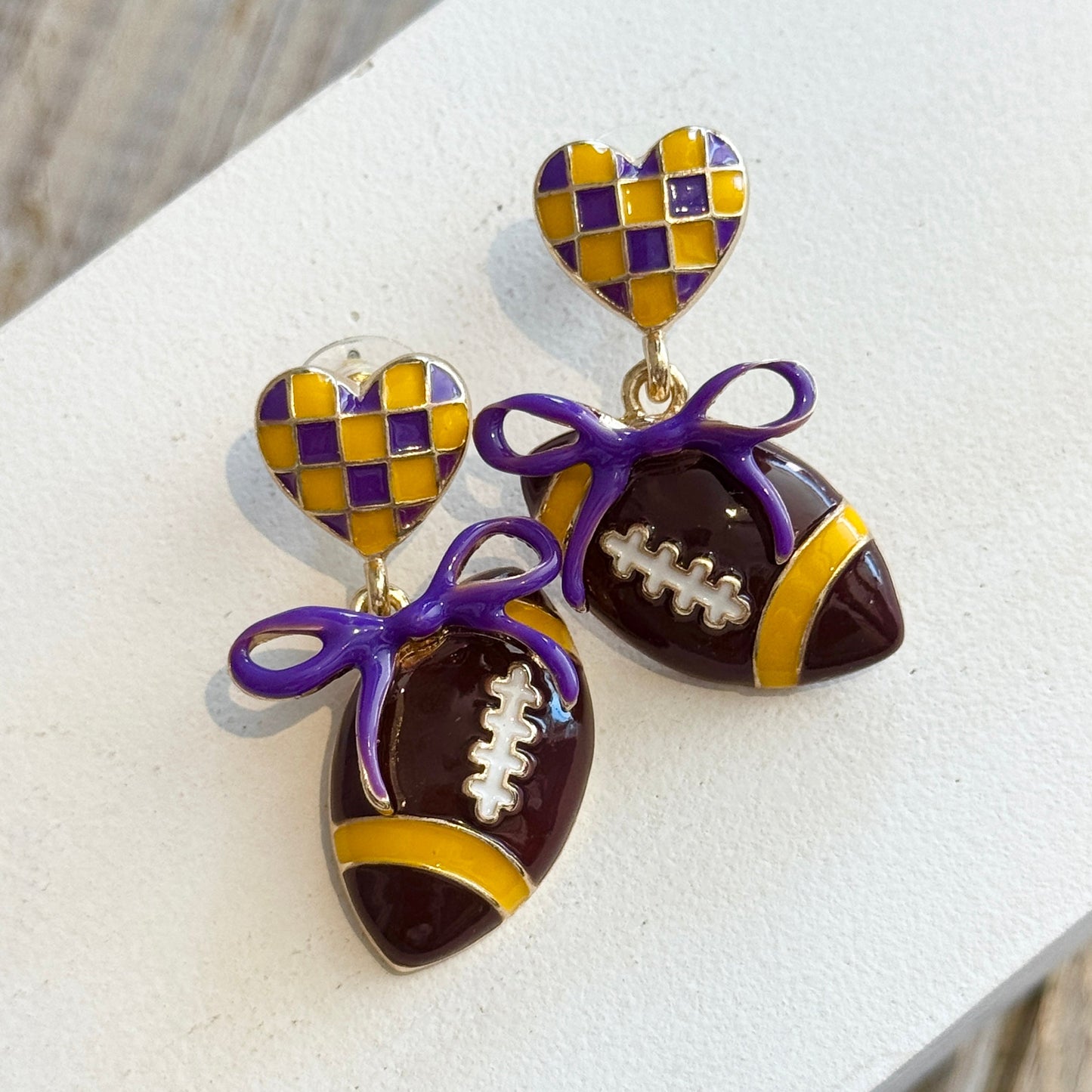 NM Heart Football Earring-purple & gold