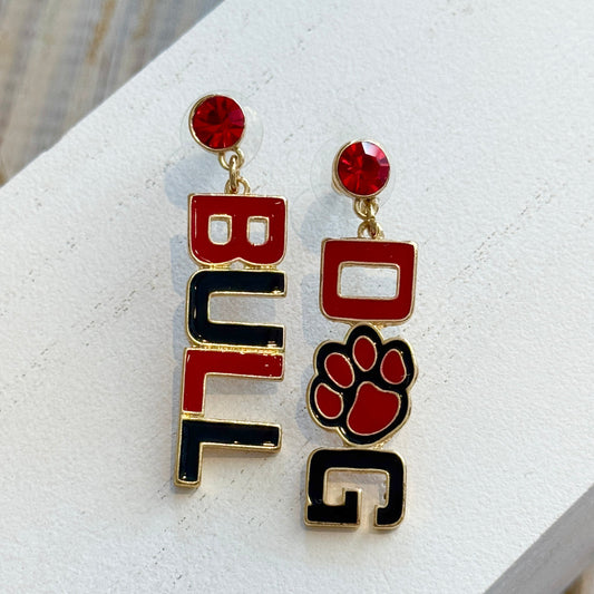 NM Bull Dog Earring-red & black