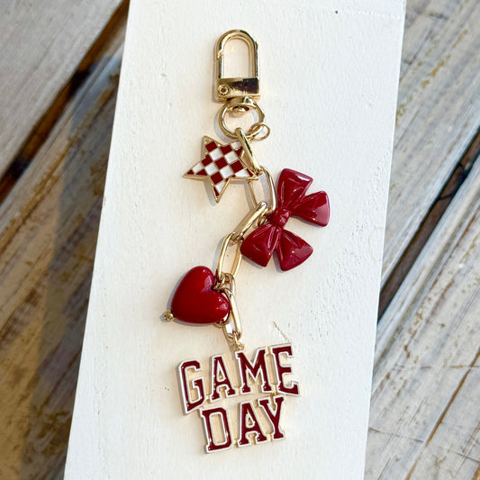 NM Gameday Bag Charm-burgundy & white