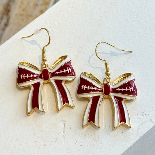 NM Gameday Ribbon Earring-burgundy & white