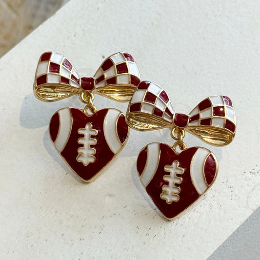 NM Ribbon & Heart Earring-burgundy & white