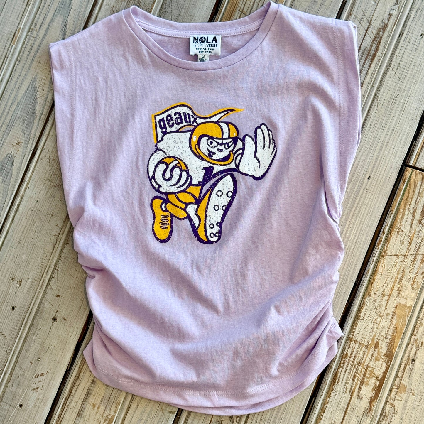 Retro Geaux Ruched Tank-lavender