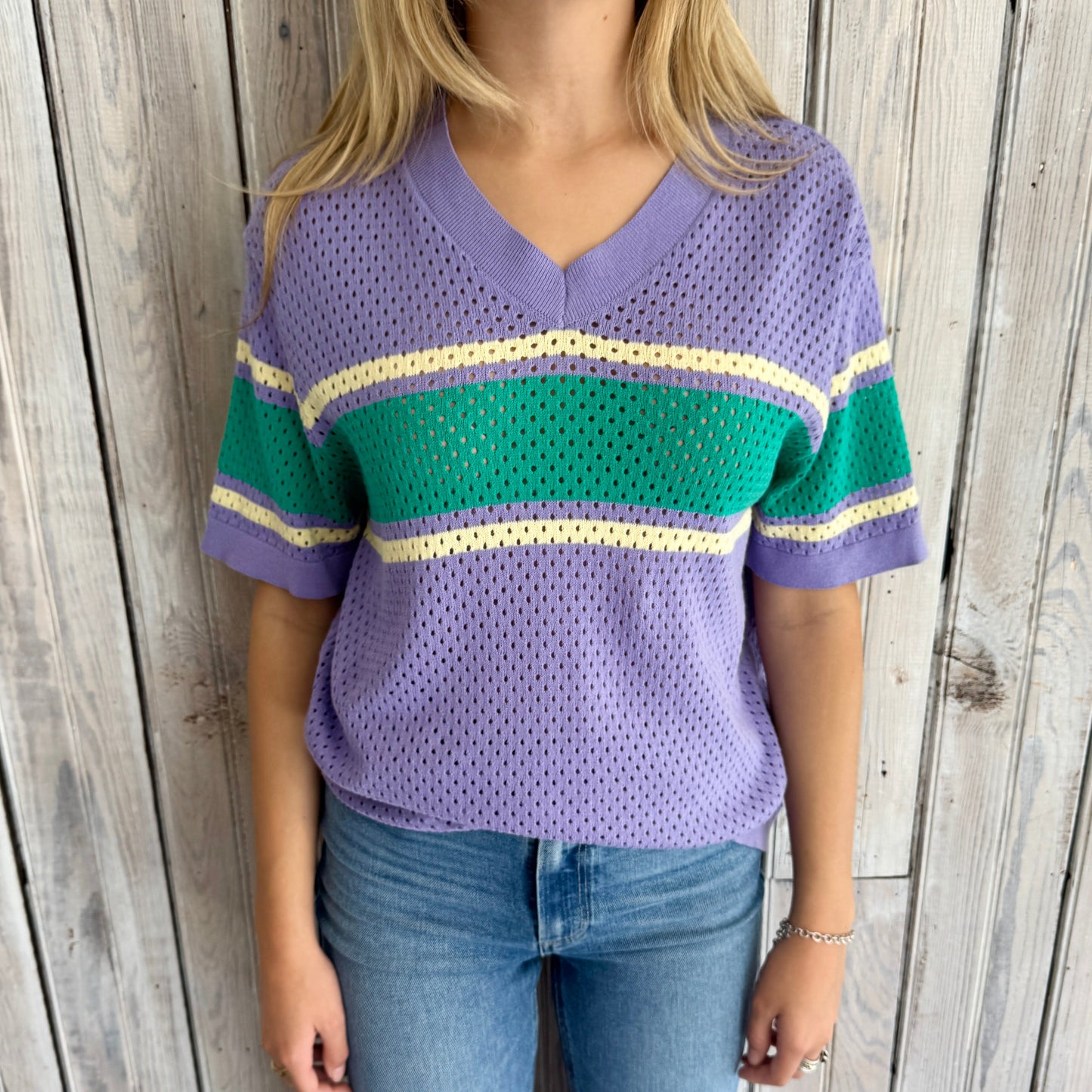 Pastel Purple Loose Knit Stripe Jersey