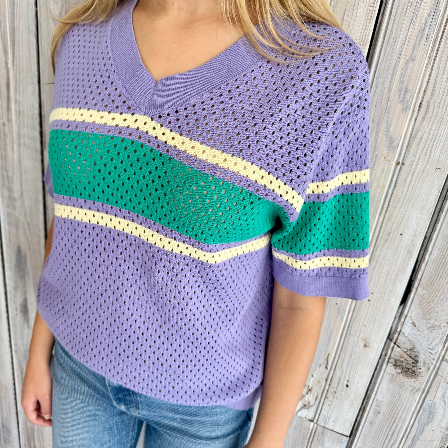 Pastel Purple Loose Knit Stripe Jersey