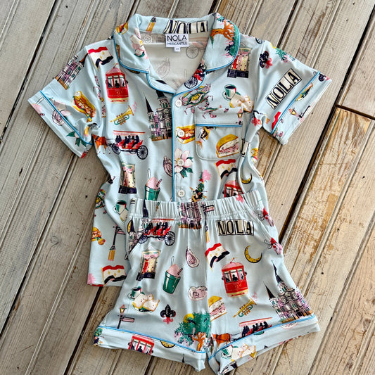 NM Kids Nola Icons PJ Set- blue