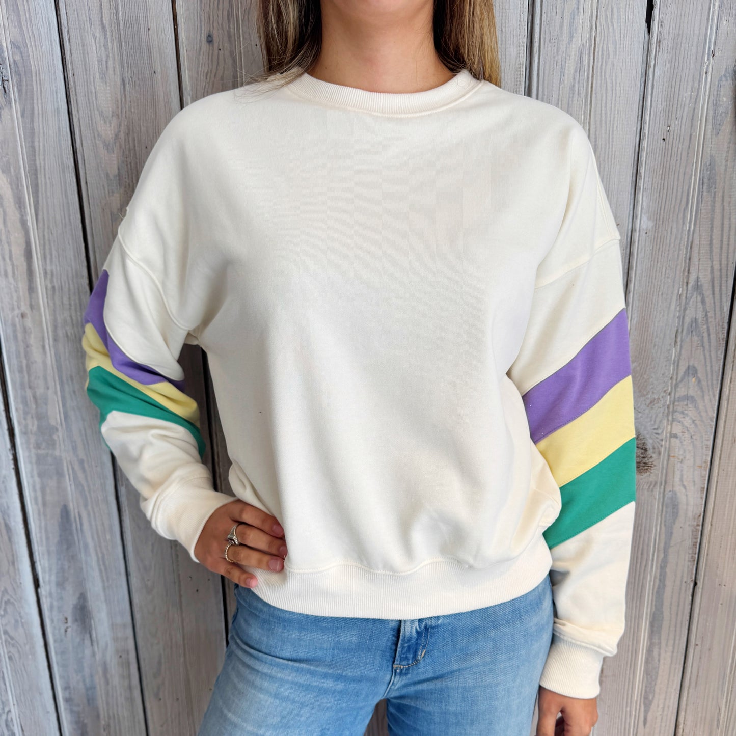 MG Pastel Stripe Sweatshirt-ivory
