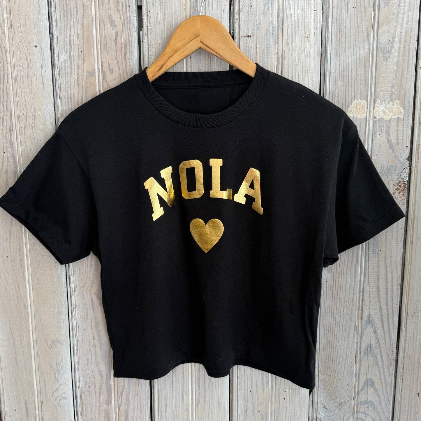 Nola Foil Heart Crop Top-black