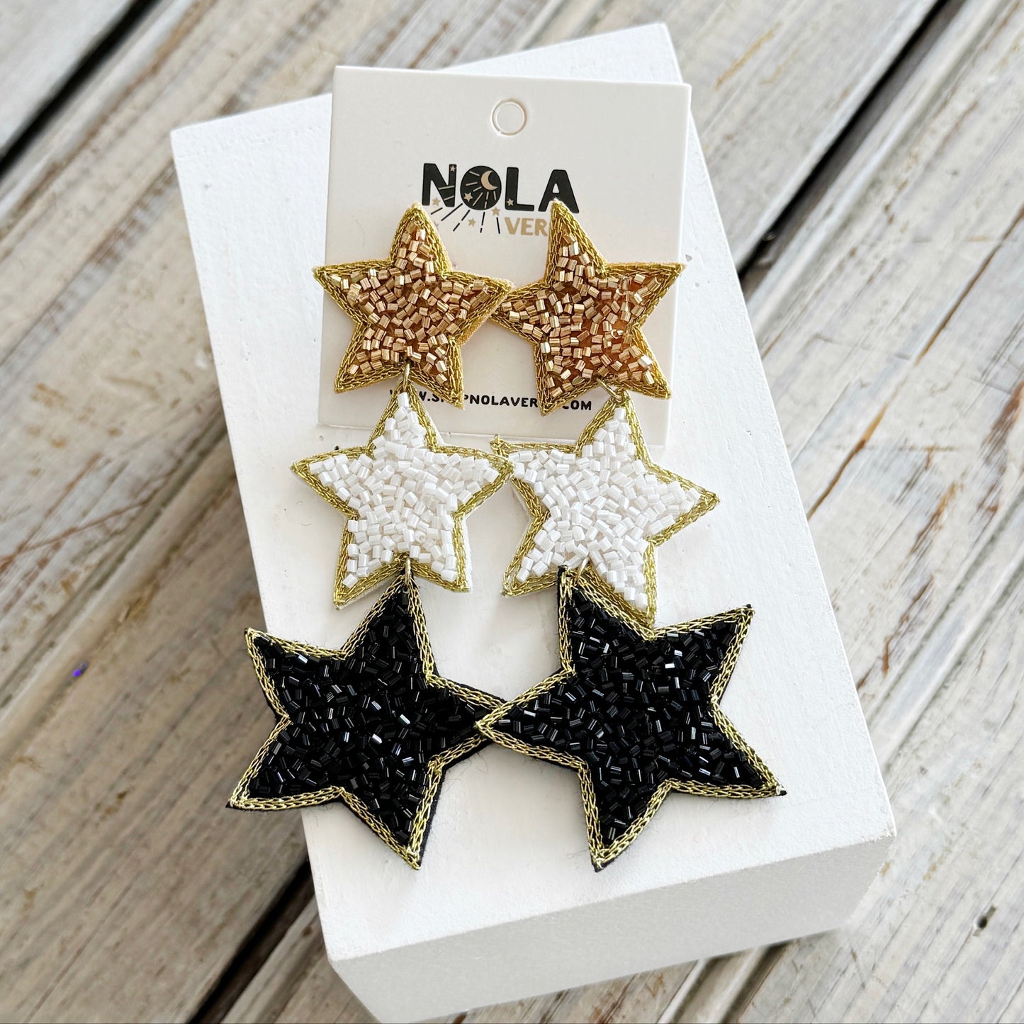 Triple Star Earrings- Black/Gold