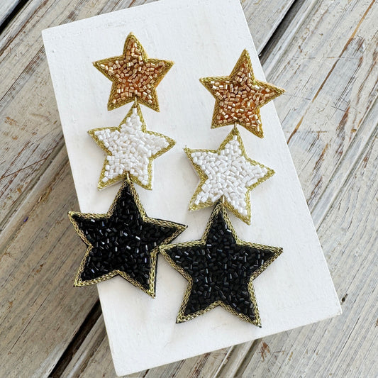 Triple Star Earrings- Black/Gold