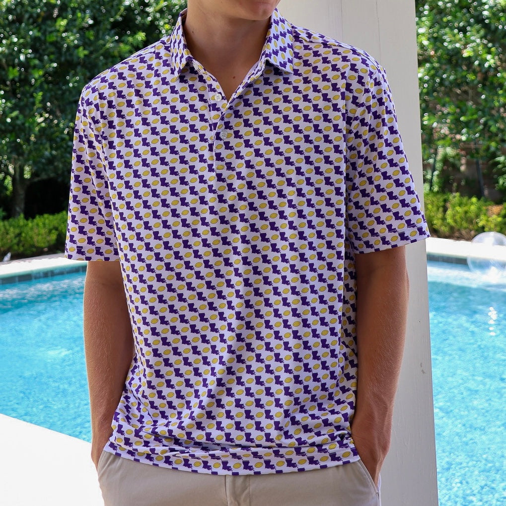 Louisiana Football Icon Polo-white & purple