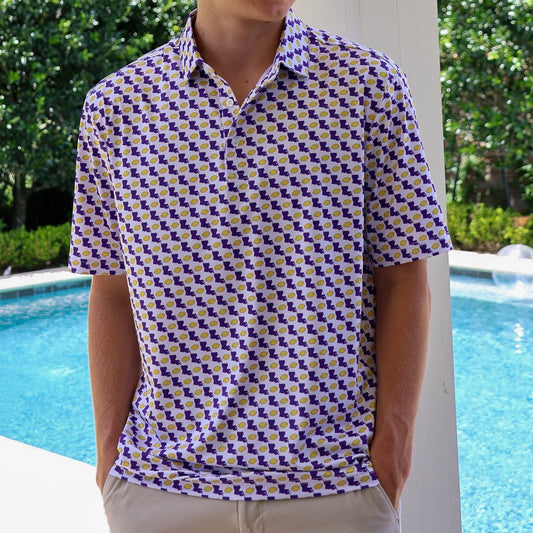 Louisiana Football Icon Polo-white & purple