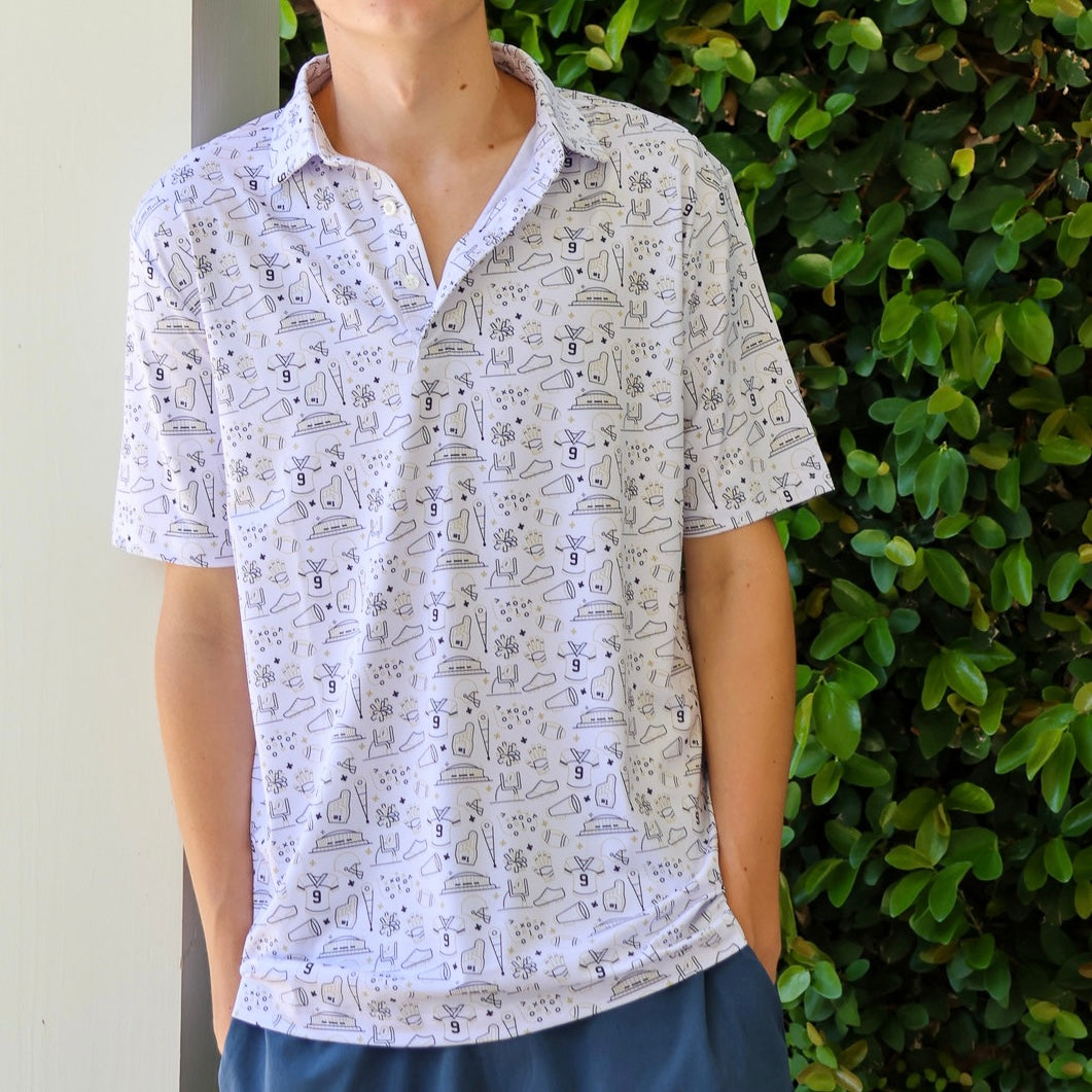 NM Hand Drawn Icons Polo-white & gold