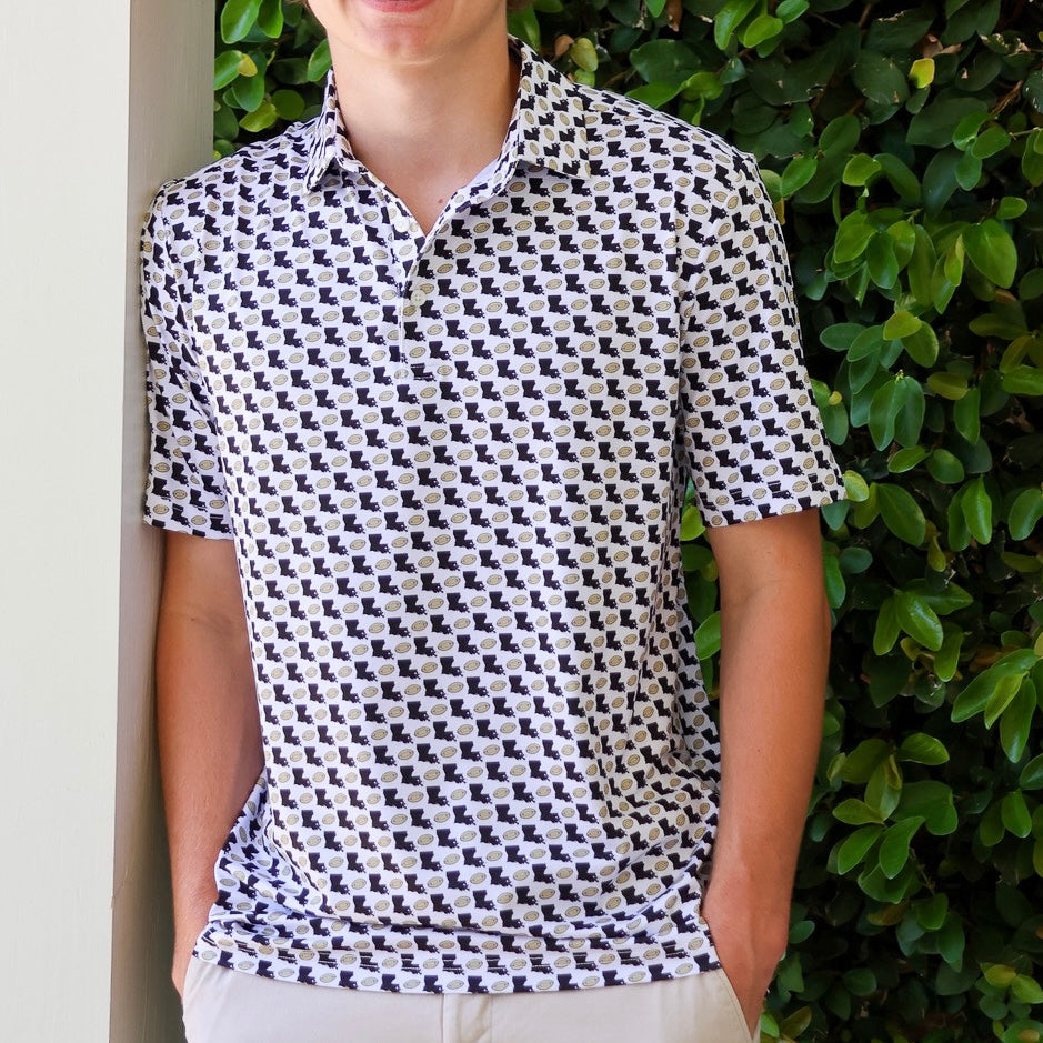 NM Louisiana Football Icon Polo-white