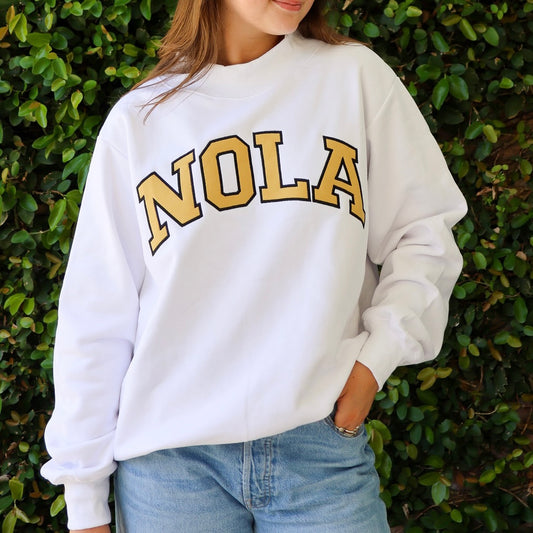 Nola Mockneck Sweatshirt-white & gold