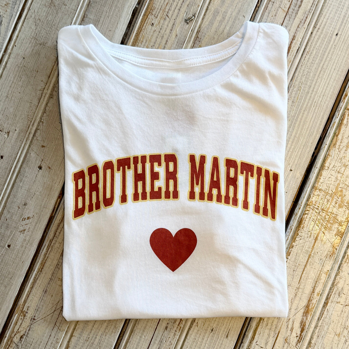 Brother Martin Heart Women's Crew- white