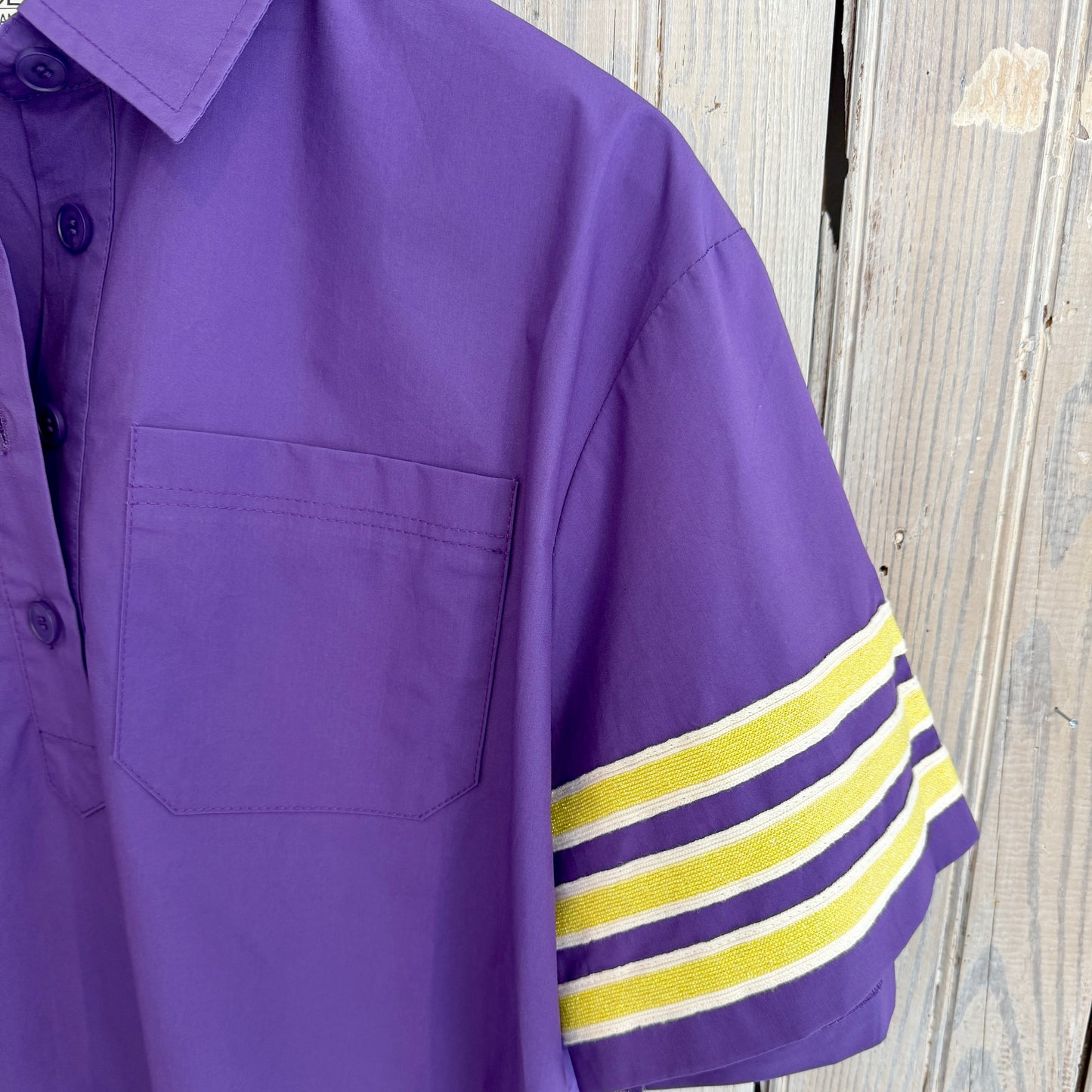Stripe Sleeve Poplin-purple & yellow