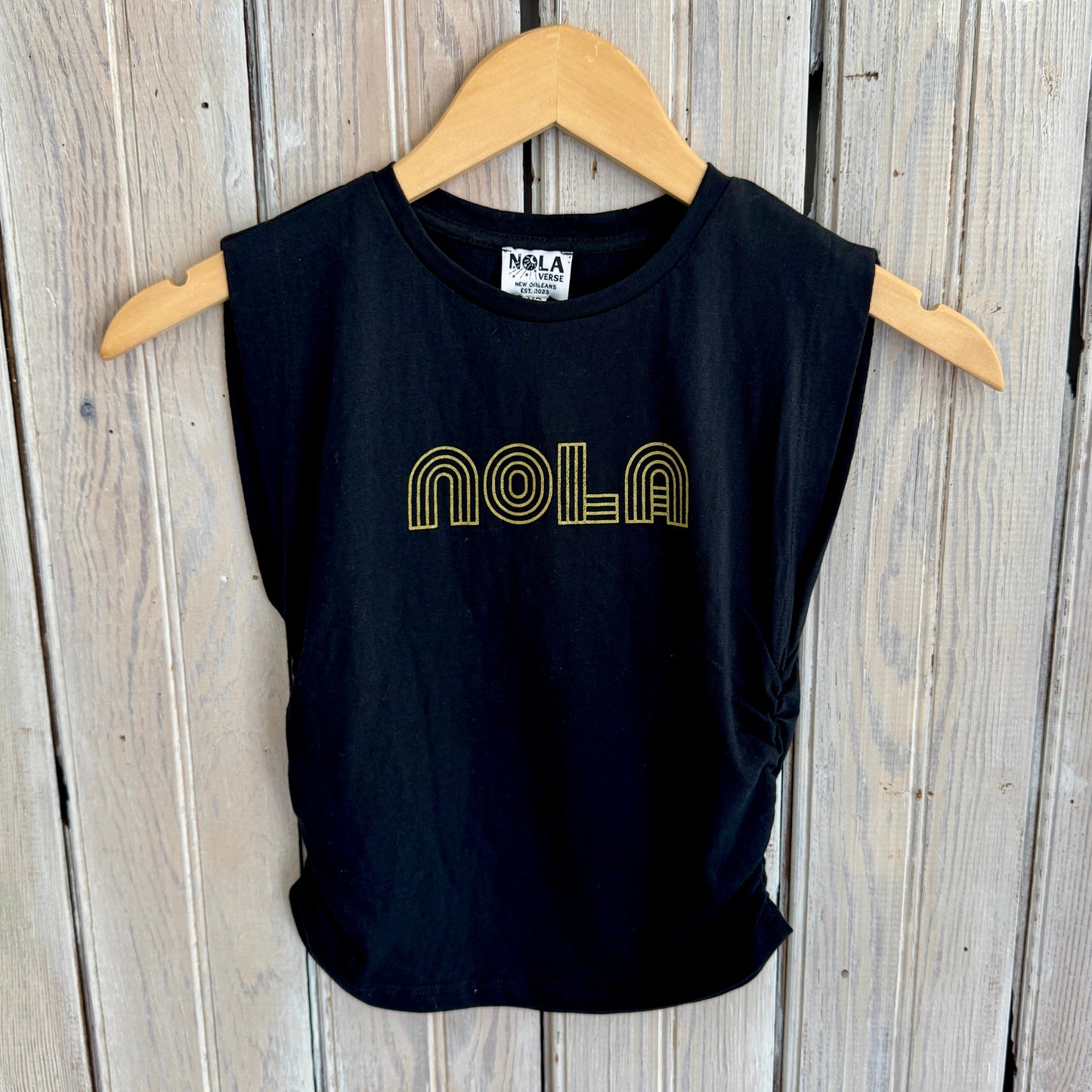 Mono Nola Ruched Tank-black & gold
