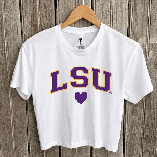 LSU Heart Crop Top-white