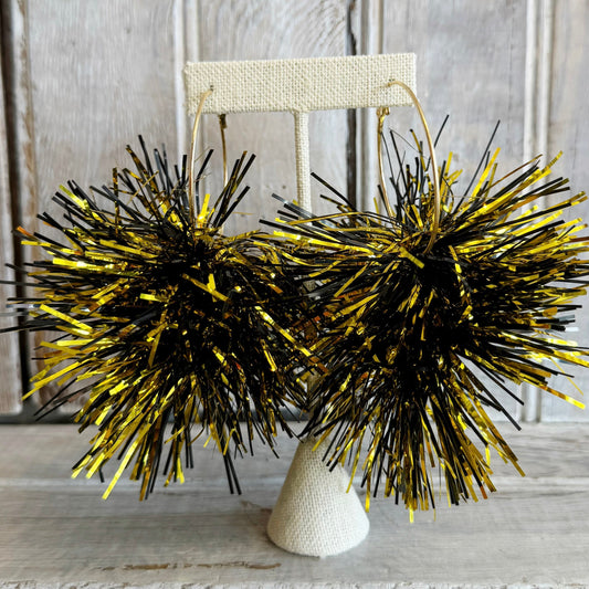 Pom Pom Hoop Earring-black/gold
