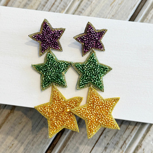 Mardi Gras Triple Star Earrings